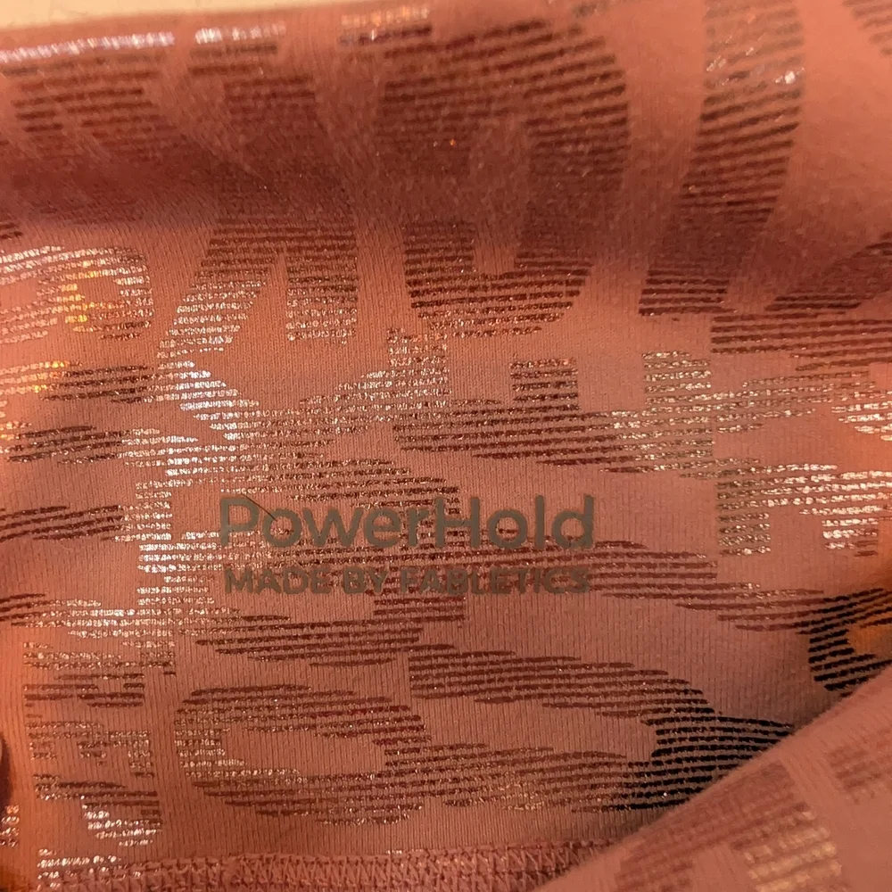 Fabletics Powerhold High Waisted Leggings Pink Sparkle Holographic Spell Out - Picture 3 of 7